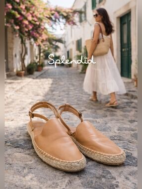 Splendid Tan Leather Espadrille Slingback Flats Size 11 Almond Toe Coastal Vibes